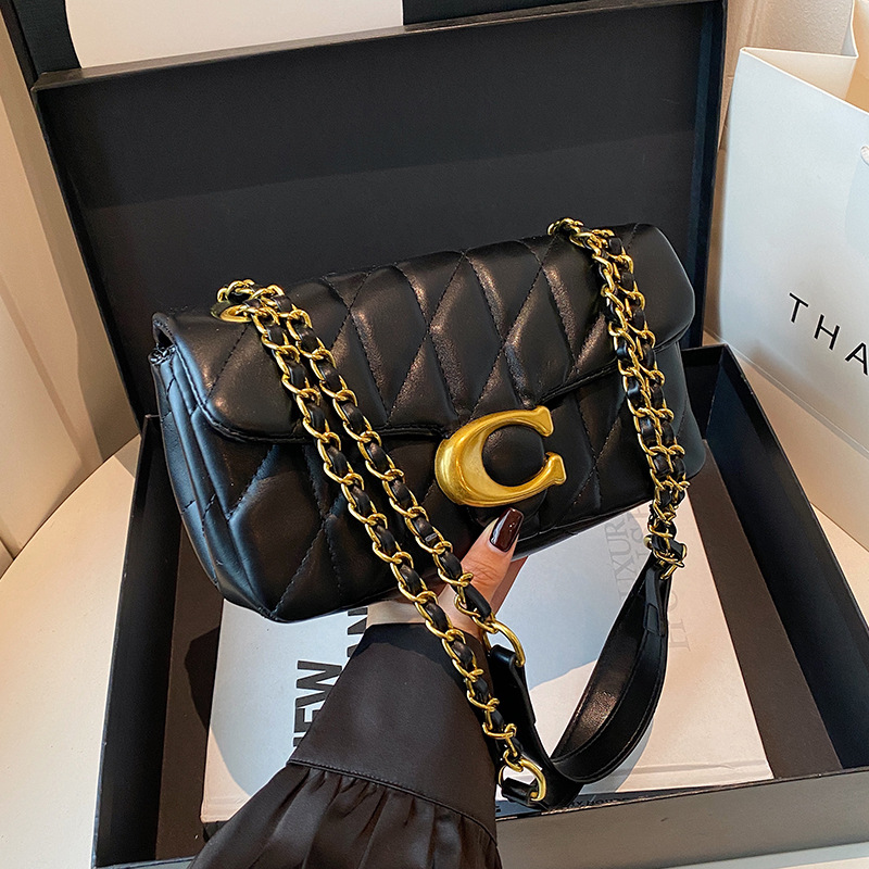 Vintage Fashion Logo - Women Quilted Leather Shoulder Bag Luxury
