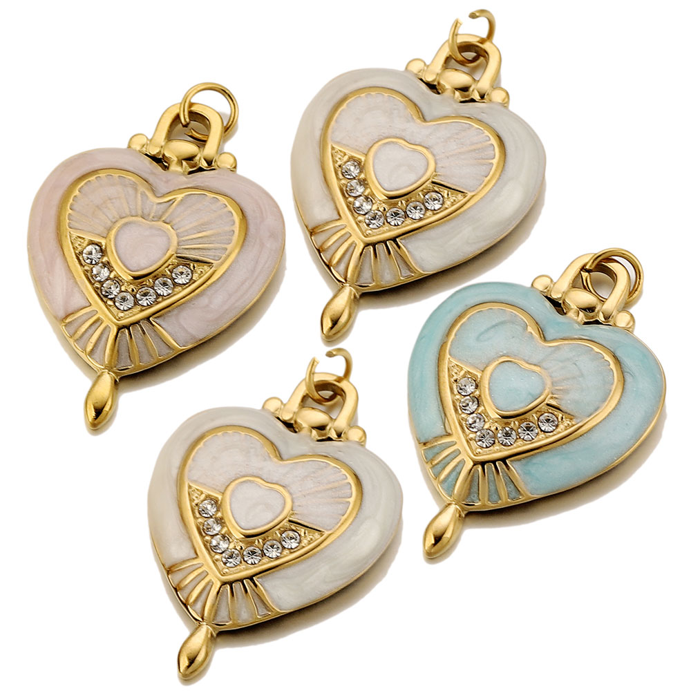 Vintage Fashion Patterns - 3pcs Stainless Steel Vintage Enamel Heart