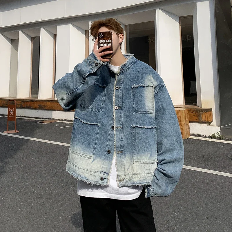 American Retro Hip Pop Raw Edg - Patchwork Jean Jacket ulasan dan harga
