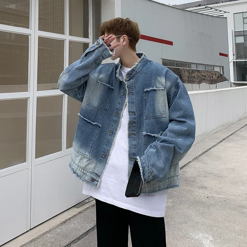 American Retro Hip Pop Raw Edg - Patchwork Jean Jacket ulasan dan harga