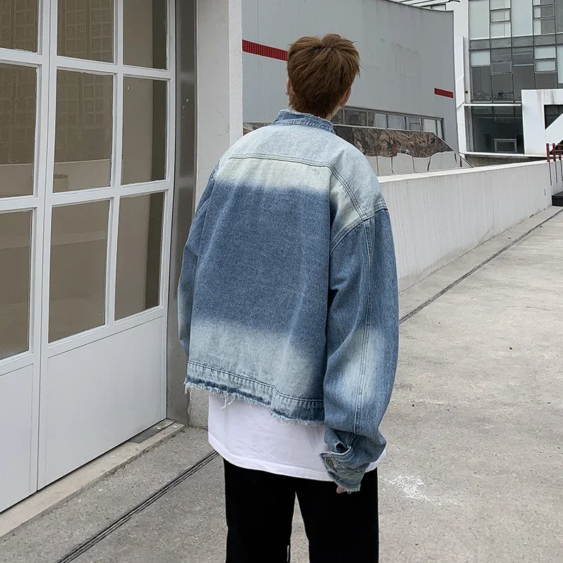 American Retro Hip Pop Raw Edg - Patchwork Jean Jacket ulasan dan harga