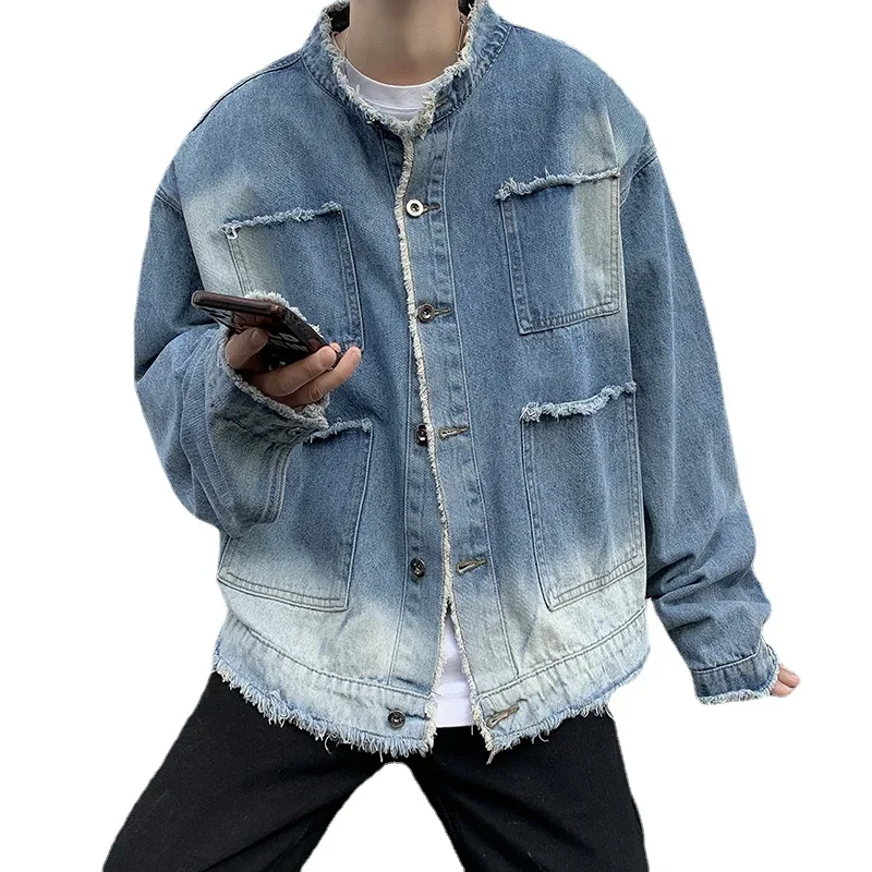 American Retro Hip Pop Raw Edg - Patchwork Jean Jacket ulasan dan harga