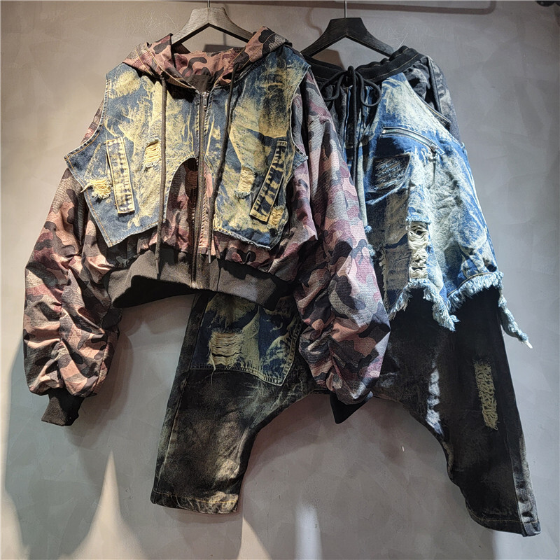 WTHT Trendy Women's Camouflage - Patchwork Jean Jacket ulasan dan harga