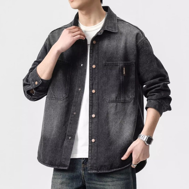 Autumn Button Men's Denim Jack - Patchwork Jean Jacket ulasan dan harga