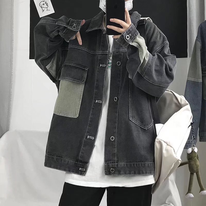 2026 Men's Casual Oversize Den - Patchwork Jean Jacket ulasan dan harga