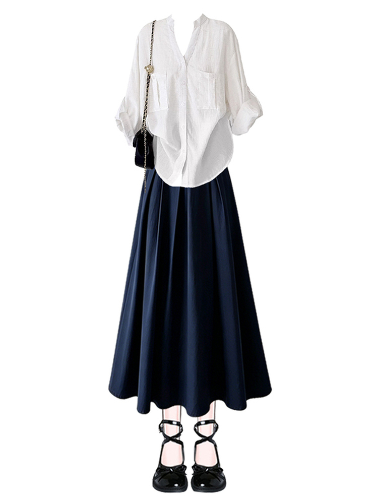 Loose Long Sleeve V-Neck Casua - Vintage Fashion Collection ulasan dan harga