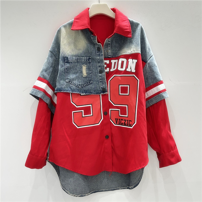 Retro Woman Denim Patchwork Sh - Patchwork Jean Jacket ulasan dan harga