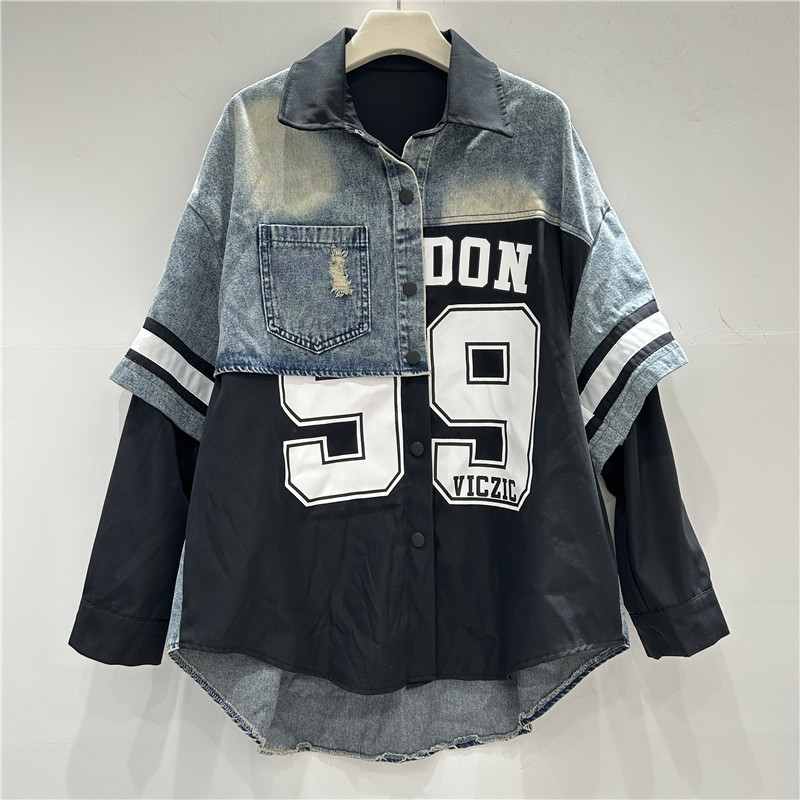 Retro Woman Denim Patchwork Sh - Patchwork Jean Jacket ulasan dan harga
