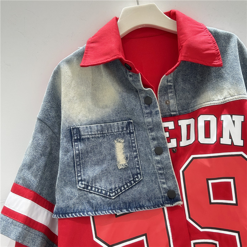 Retro Woman Denim Patchwork Sh - Patchwork Jean Jacket ulasan dan harga
