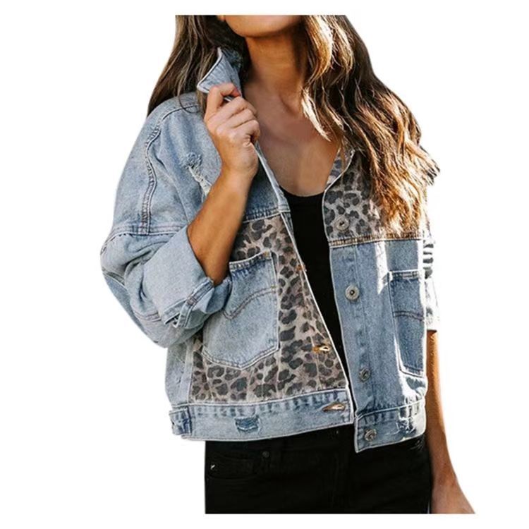 2026 Streetwear Women Leopard  - Patchwork Jean Jacket ulasan dan harga