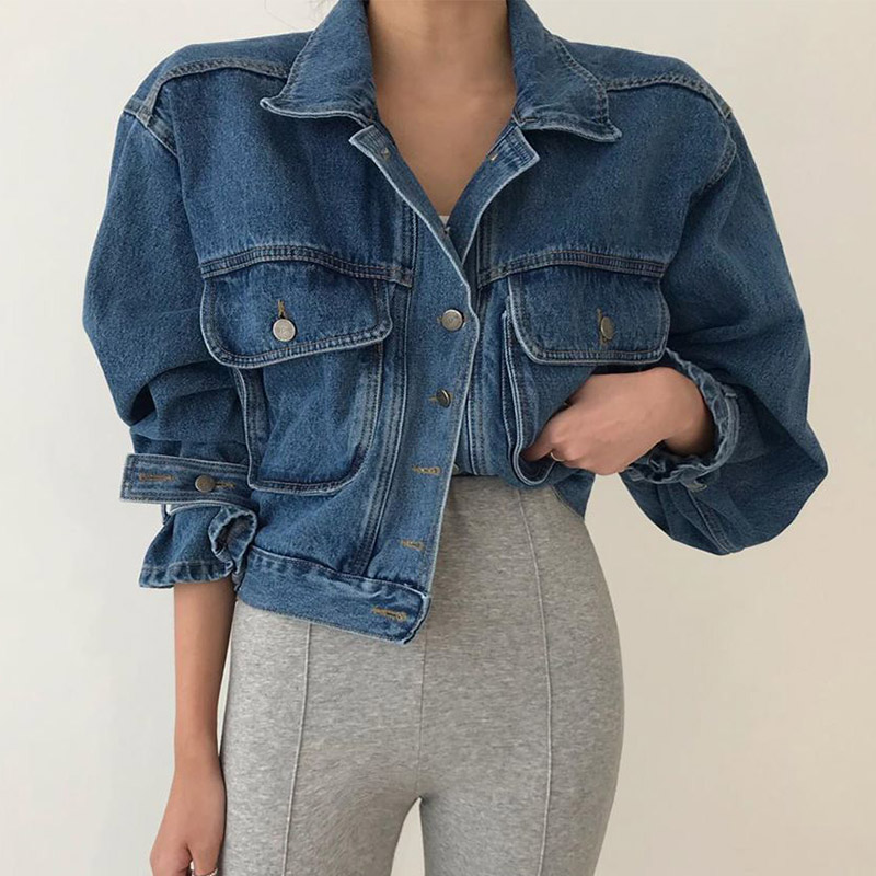 Multi Pocket Blue Bubble Sleev - Patchwork Jean Jacket ulasan dan harga