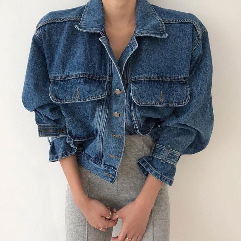 Multi Pocket Blue Bubble Sleev - Patchwork Jean Jacket ulasan dan harga