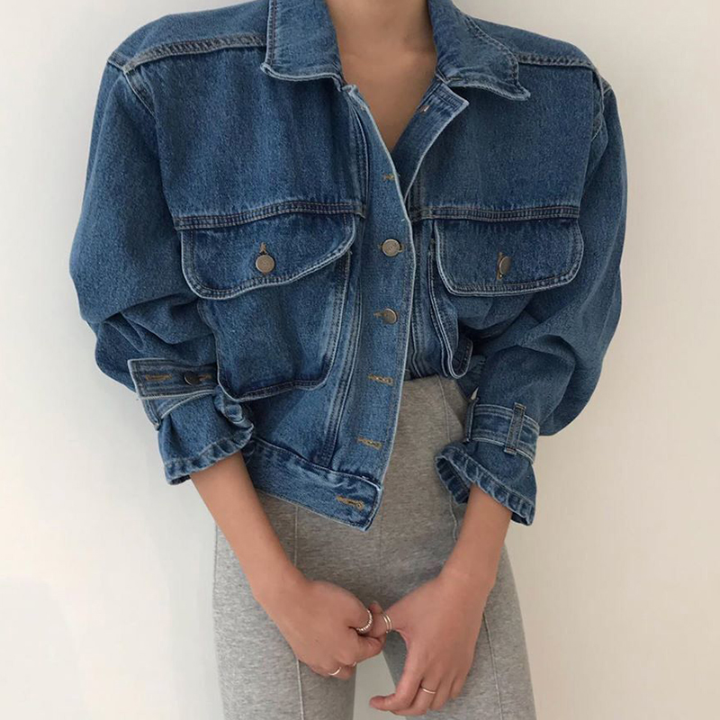 Multi Pocket Blue Bubble Sleev - Patchwork Jean Jacket ulasan dan harga